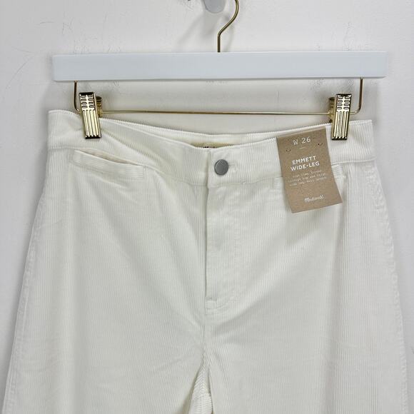 Madewell The Emmett Wide Leg Pant Corduroy Welt Pocket High Rise Ivory US 26 NWT - Picture 8 of 13